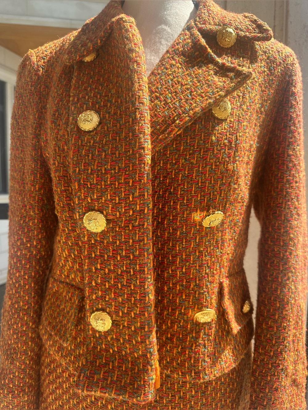 Perle Fine Vintage 80s 90s Chanel Inspired Tweed Wool Blend Skirt Blazer Co Ord - Picture 2 of 6